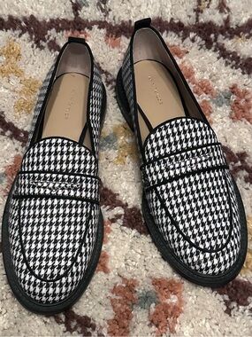 Ann Taylor Houndstooth Penny Loafers - Black & White